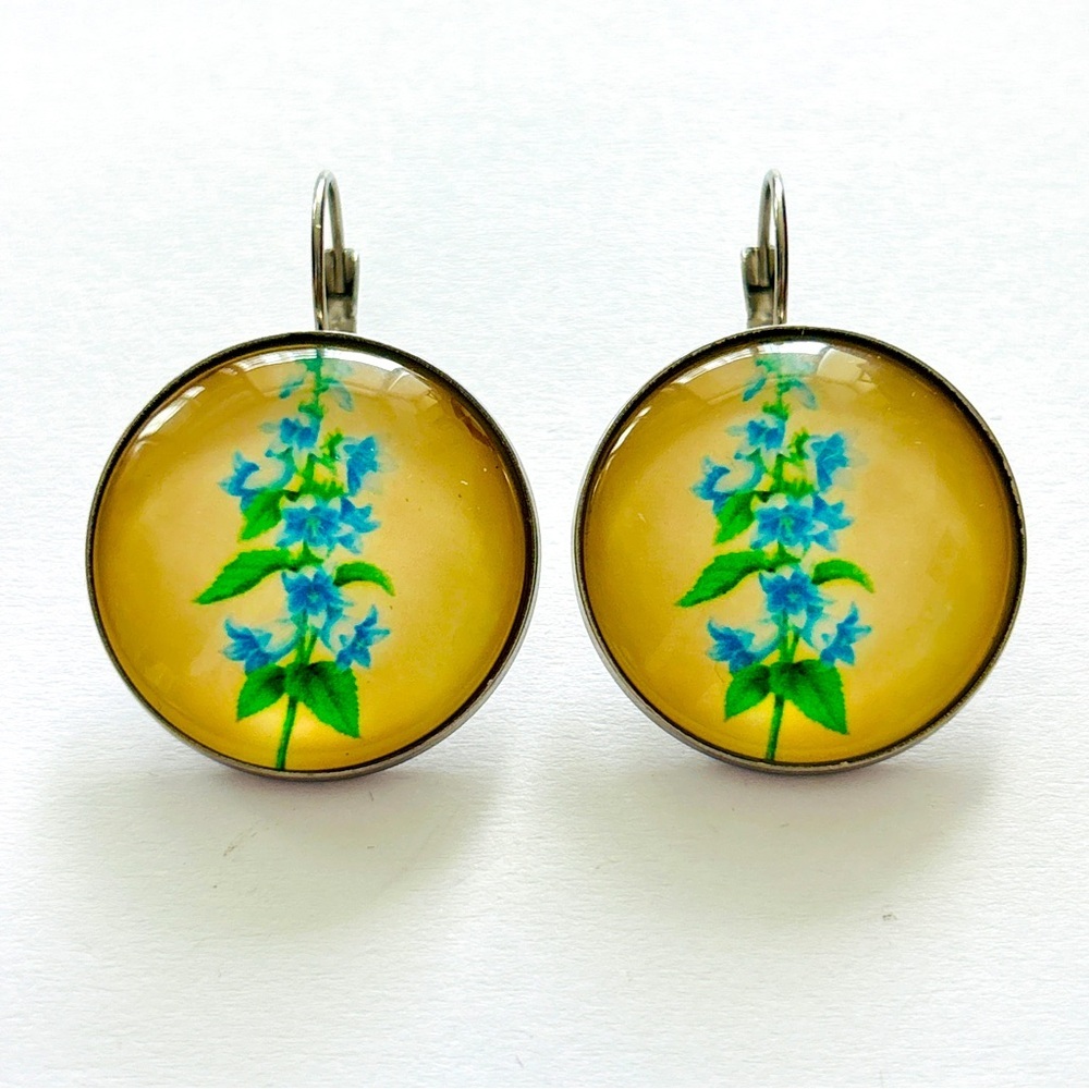 Floral Print Stainless Steel French Clasp Earrings, 25mm, NWT